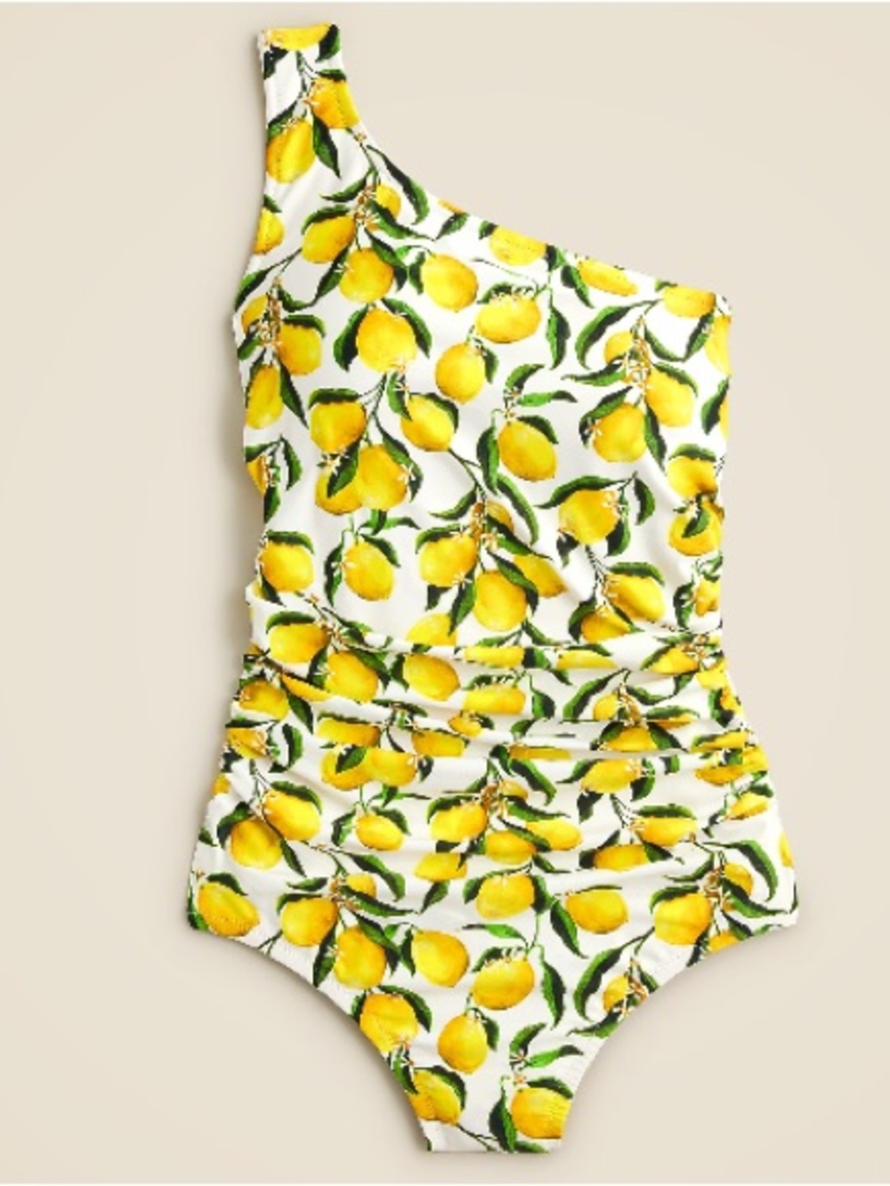 J. Crew White One-Shoulder Lemon Print Swimsuit - Yellow & Green